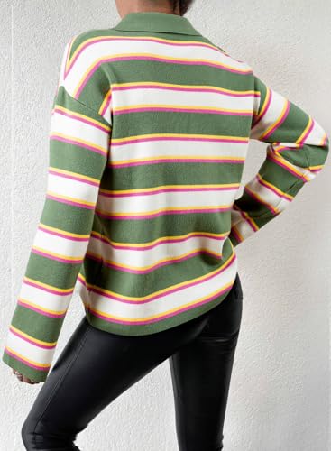 EVALESS Sweaters for Women Long Sleeve V Neck Striped Knit Drop Shoulder Fall Jumper 2025 Henley Pullover3