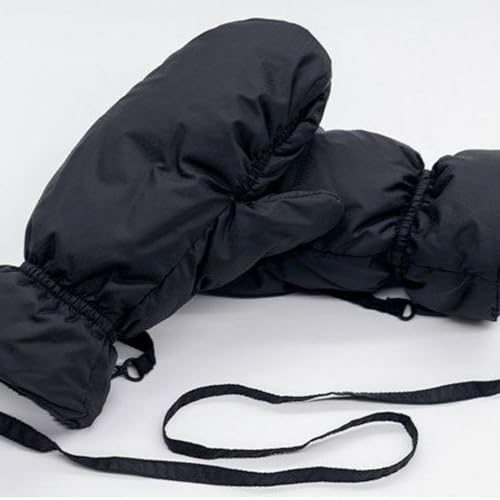 Men's Women's Winter Down Ski Gloves Mittens Windproof Warm Thickened Insulated with Neck Lanyard- Black M3