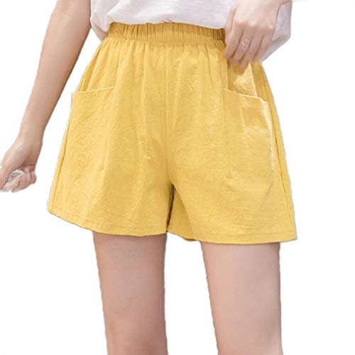 Fiere Short feminino de praia, cintura alta, pernas largas, casual, solto, Amarelo, M