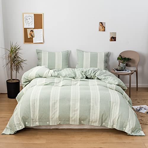 Simple&Opulence Juego de Funda nórdica 100% algodón Lavado, Calidad de Hotel Suave, Juego de Cama de 3 Piezas 1 Funda nórdica con 2 Fundas de Almohada(200cm x 200cm,Verde Claro) Cover