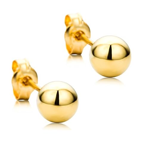 Orovi Gold Stud Earrings for Women - Solid 18ct/750 Yellow Gold - Hypoallergenic Earrings Made with Solid Gold - 5mm Ball Cover