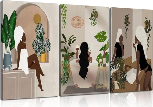 Poster Boho Black Woman pour une décoration de salle de bain chic et moderne