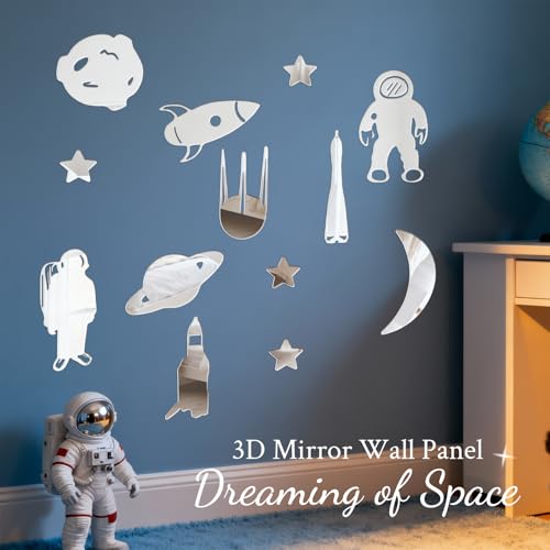 Vinilo decorativo 14 piezas astronauta cohete espejo acrílico miniatura 2