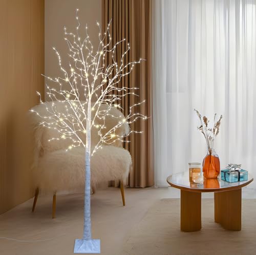 GiValue Artificial Lighted Twig Birch Tree with Fairy Lights 6FT