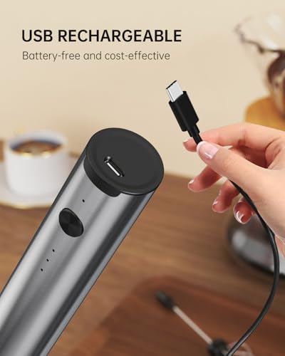 CIRCLE JOY Powerful Milk Frother Handheld with 3-Speed, Coffee Frother Wand Rechargeable Mini Drink Mixer with 2 Stainless Steel Whisk for Matcha, Hot Chocolate, Cappuccino,& Egg Mini Frother - Thumbnail 2