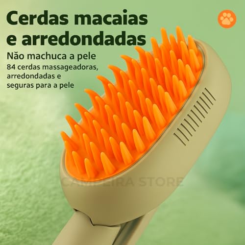 Escova Pet a Vapor Auto limpante 3 em 1 Para Gatos e Caes Recarregavel