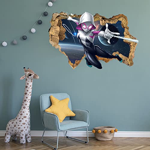 Cpszship Spider-Gwen Wall Decal Self-Adhesive Marvel Comics Wall Sticker Vinyl 3D Hole Art Wall Decor For Home Playroom Nursery Kids Room Home Decor Peel And Stick (15.7 X 23.6 In) #TOP2