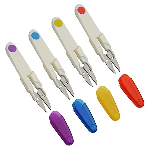 XINMEIWEN 4PCS Portable Yarn Scissors Multipurpose U-Shaped Thread Scissors with Safety Cover for Cross-stitch Craft Clipper Cutter DIY Projects - Thumbnail 3