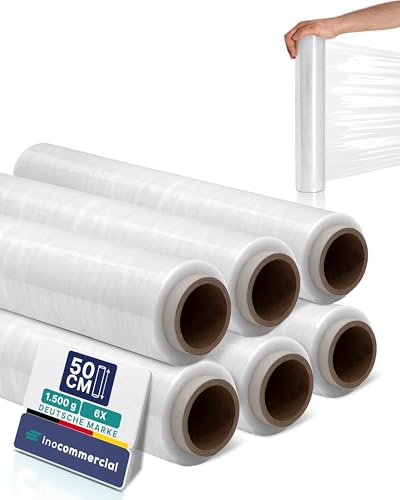 Inoverse 6 Rollen Stretchfolie Transparent Wickelfolie 50cm/230 m - 1.5kg, Folie Für Möbel & Umzug, Palettenfolie, Handstretchfolie, Verpackungsfolie auf Rolle, Strechfolienrolle