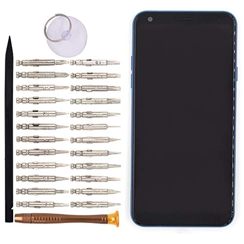 Image of LCD Digitizer Assembly with Frame and Flex Cable for USB Charger Port Headphone Jack Speaker Power Button Volume earpiece Motor Front Camera Compatible with LG Q7 Q7+ Q610 Q610EM(Moroccan Blue)