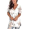 Floral Summer Tops for Women Short Sleeve Tee Shirts V Neck Rose Flower High Low L