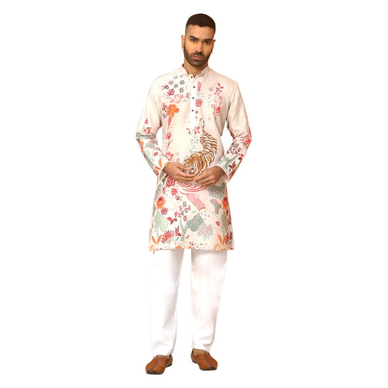 kraft india Animal Print Cotton Straight Kurta With White Elastic Waistband Pyjama Set-picture-44