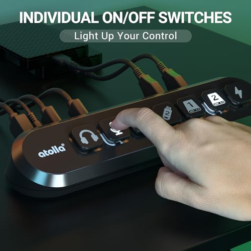 Hub USB alimentato a 7 porte (6 SuperSpeed+1 ricarica rapida) con interruttore icona illuminata intercambiabile e adattatore 12V/3A per Windows - Hub USB - Immagine 2