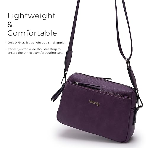 Image of Alldaily Small Triple Zip Crossbody Purse for Women, Vegan Leather Phone Bag with Wide Shoulder Strap