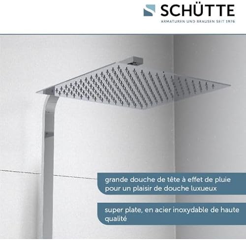 SCHÜTTE Ocean 60531 Shower System with Thermostat and Glass Shelf Shower Set with 30 x 30 cm, Rain Shower with Wall Bracket and Shower Head Panel Shower Column in Chrome/Anthracite - 8