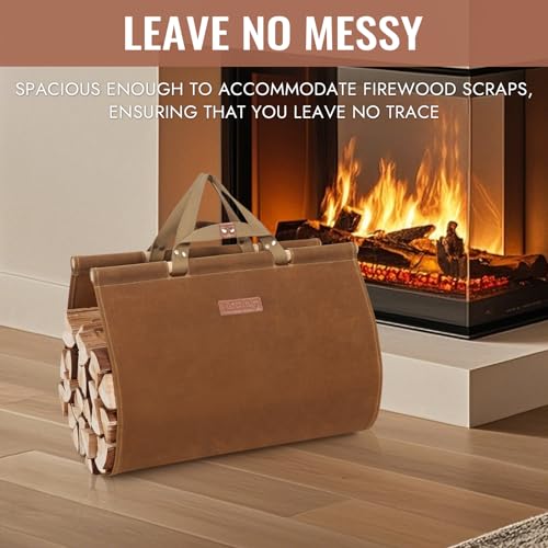 Zettfuly Firewood Carrier with Handles - Waxed Canvas Log Carrier for Firewood, Wood Carrier for Firewood Tote Bag 38x19in, Water Resistant Log Tote Wood Carrying Bag, Wood Stove Accessories, Rust - Thumbnail 5
