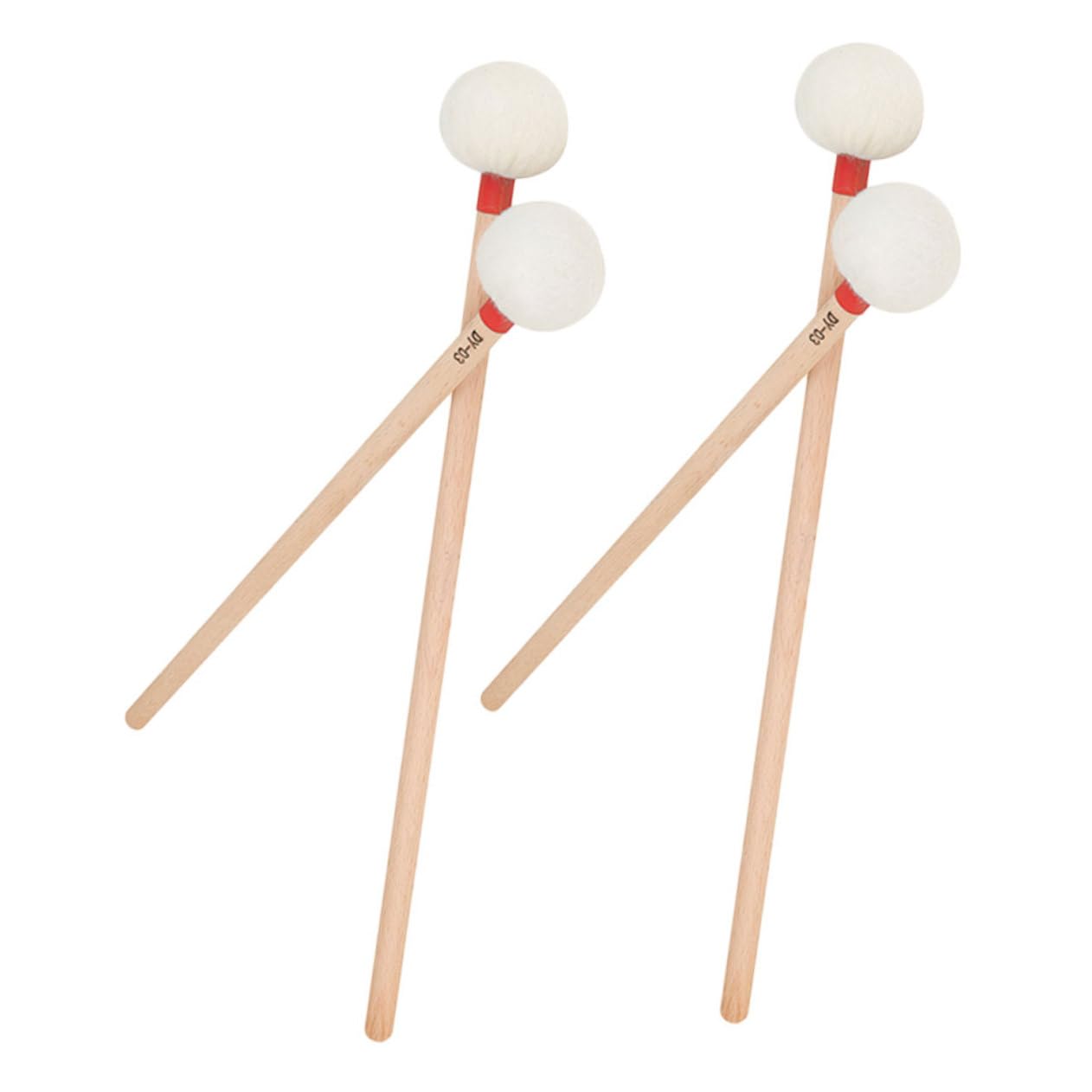 BESPORTBLE 4pièces Baguettes De Batterie Feutre Blanc Lot De Mailloches De Timbales à Manche Bois Pour Percussion Douce Xylophone Carillon