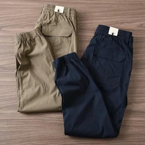 Men Pants Pockets Multi Elastic Waist Summer Cargo Soft Fabric Cargo Clothes3