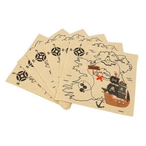 Serviettes Anniversaire Pirates, Motif Carte au Trésor, 33 x 33 cm, Lot de 20, Double Épaisseur 3 Plis, Décoration Fête Thème Pirates, Décorations Et Fournitures De Fête d'anniversaire, Fille Garçon