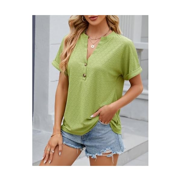 ZILIN Women's V Neck Shirts Country Casual Short Sleeve Summer Button Down Blouse Tops Loose Fit - Image 7