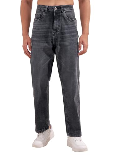 Image of Highlander Men Men's Premium Loose Straight Fit Mid-Rise Cotton Lycra Jeans - Button Closure, Machine Washable, Comfortable All-Day Wear for Casual & Semi-Formal Occasions