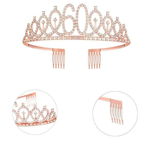 2er Set 60. Geburtstag Schärpe und Tiara Rosa Geburtstag Schärpe Geburtstag Krone 60 Geburtstagskrone Prinzessin Kristall Krone Schärpe für Frauen 60. Geburtstag Geschenke Partyzubehör