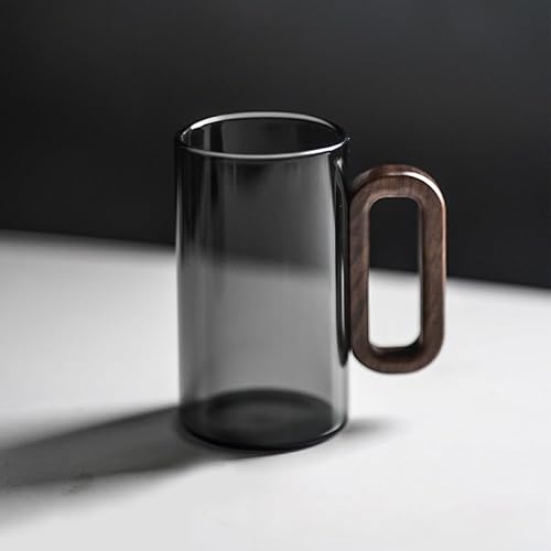 ZQHZDZ Borosilicate Glass Coffee Mug with Walnut Handle