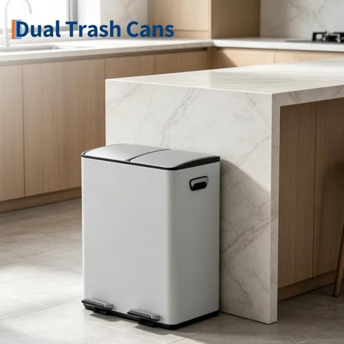Caneca de basura doble de acero inoxidable 2x20L blanca miniatura 4