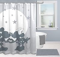 Disney Micky und Minnie Maus Duschvorhang 178 x 182 cm – Grauer Stoff für die Badezimmerdeko