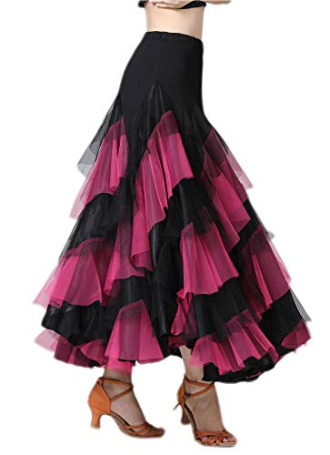 Cismark Full Circle Foxtrot Flamenco Ballroom Smooth Standard Fancy Dancing Skirts Black And Rose #TOP2