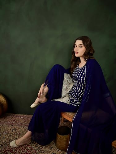 Image of SheWill Kurta Set for Women - Maroon Velvet Zari Sequence Cording Embroidered Kurta with Pant and Cutwork Organza Dupatta