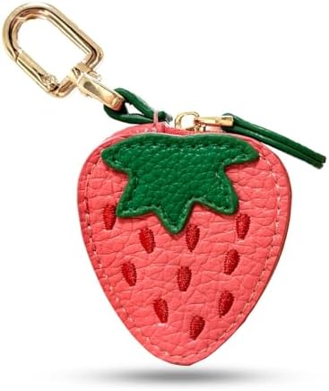 Charm Strawberry Bag, Women's PU Leather Keychain, Mini Wallet fo...