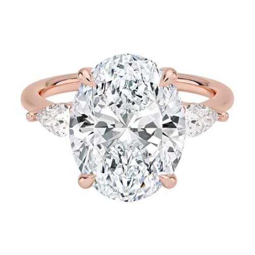 BRILLEXA 5 CT Oval Cut Lab Grown Diamond Opera Three Stone Engagement Ring
