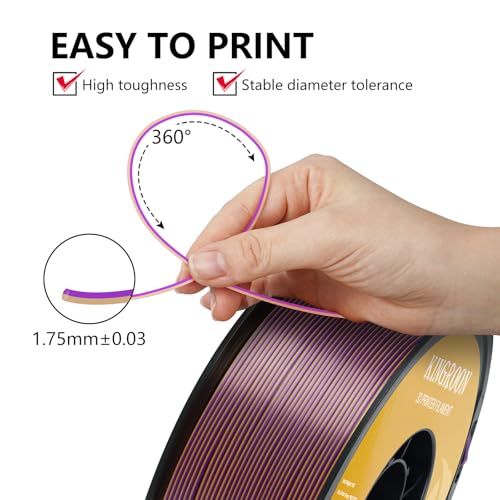 Image of Kingroon PLA Filament, Multicolor Silk PLA Filament, Dual Color 3D Printer Filament, 1.75 mm, Dimensional Accuracy + /- 0.03 mm, 1kg Spool(2.2lbs), Gold Purple