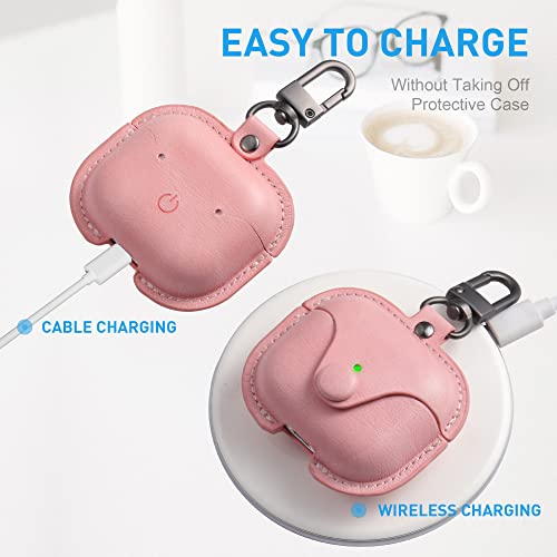 Airpods 3 Case Leather, Maxjoy For Airpods 3Rd Case Cover 2021 Airpod Gen 3 Protective Cover With Keychain Compatible With Apple Airpods Generation 3Rd 2021 (Front Led Visible), Pink #TOP4