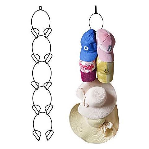 Tincogo 5 Pack Door & Wall Mounted Hat Rack Cap Rack Baseball Cap Towel Rack Holder Organizer for Baseball, Caps,Scarfs,handbag,Towels Closet (Door Hooks and Sticky Hooks Includes) Cover