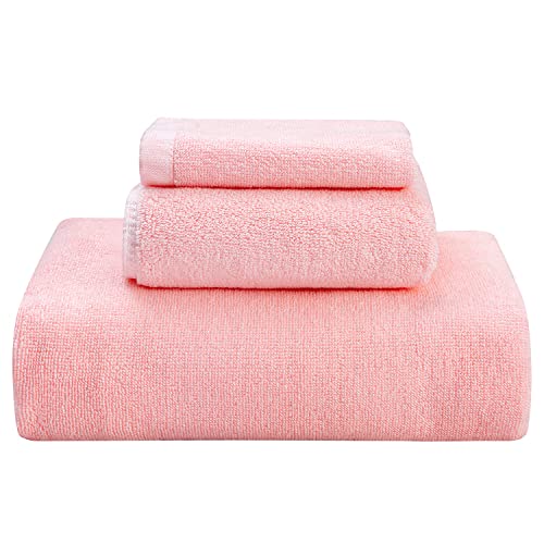 Jellymoni Towel Set Extra Large 3 Piece - Super Soft Highly Absorbent 100% Turkish Cotton Towel Sets, Contains 1 Bath Towel, 1 Hand Towel And 1 Washcloth Towel, For Bathroom Spa Gym College, Pink #TOP20