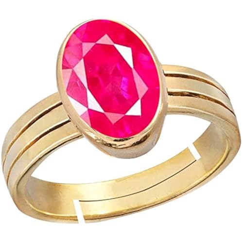 S Kumar Gems & Jewels 9.25 Ratti Natural Ruby (Manik Gemstone Gold Plated Ring for Men and Women, shell, Ruby