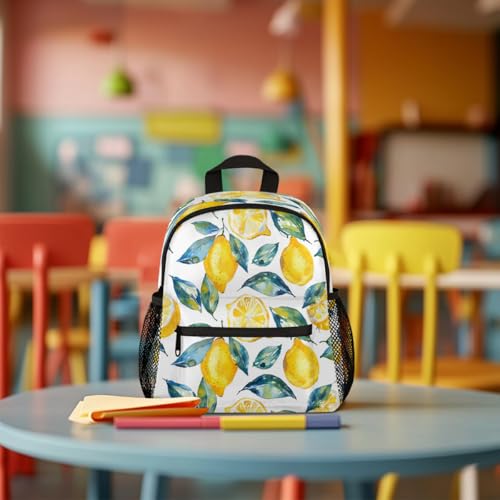 Toddler Backpack for Boys Girls, Lemon Leaf Pattern Mini Kids Backpacks with Chest Strap Whistle, Preschool Kindergarten Daypack, Travel Bookbag for Children3