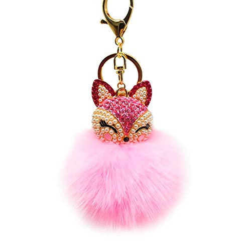 Preisvergleich Produktbild Jingyuu Schlüsselanhänger Ponponponon Fuchs Damen Bommel Dekoration Anhänger Schlüsselanhänger für Auto / Telefon / Rucksack / Umhängetasche / Handtasche / Auto / Schlüsselanhänger 8 cm Rosa