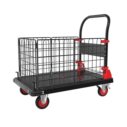 Carro de Plataforma con Jaula,carrito de Jaula Plegable Multifuncional, Ruedas Giratorias con Freno de 5, Carro de Empuje para Comestibles, Lavandería, Estanterías, Despensa(90x60cm/35x24in)