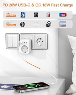 Adaptateurs de Voyage Kit Mondial, Adaptateur de Prise International avec USB C (PD 20W), 8 Prises de Voyage Amovibles Travel Adapter pour l'Afrique du Sud/JAP/AUS/USA/IT/Swiss/EU/UK