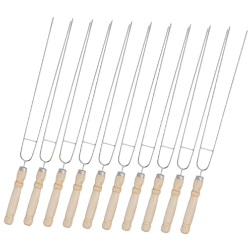 FUTUREORYY 10 piezas Pinchos Barbacoa Reutilizables de Acero Inoxidable con Mango de Madera U-forma para Asar Pollo Carne y Verduras Fiestas y Camping