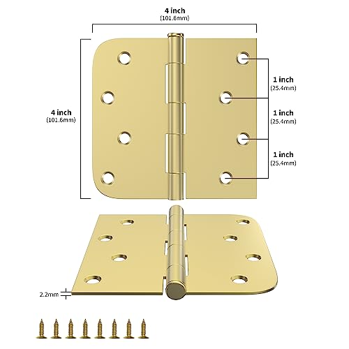 Pack Of 3 Goldenwarm 4In Door Hinges Brushed Brass Gold Door Hinges Butt Hinges With Square & Round Corners, Interior Door Hardware Iron Door Hinges #TOP1