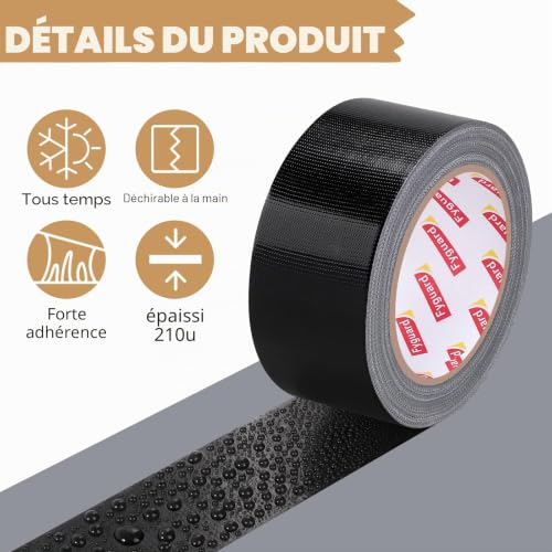 Lot De 3 Rubans Gaffer Noirs 48 Mm X 28 M, 210 Μ, Total 84 M – vue 4