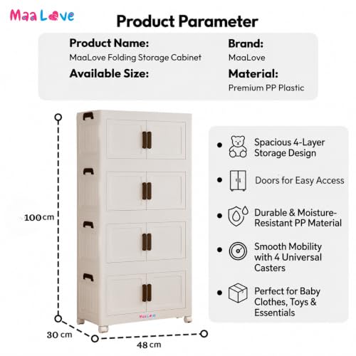 Image of Foldable Plastic Rack for Storage Cabinet with Wheels | Multipurpose Shelf Storage Services Almirah Wardrobe for Clothes, Kitchen Cupboard | Plastic Organizer (Regular Door)