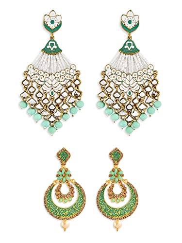 ZAVERI PEARLS Green Golden Non Precious Metal Dangler Earrings for Women (ZPFK9033) (B07X5ZQTBY) Amazon Price History, Amazon Price Tracker