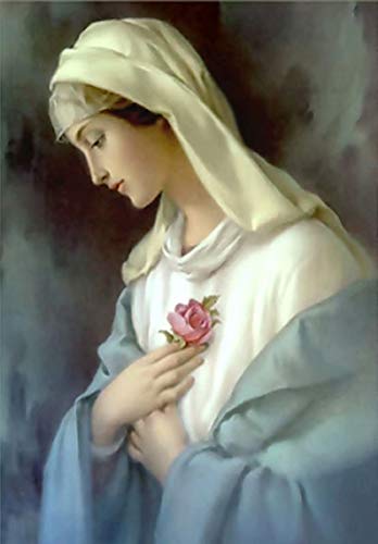 DIY 5D Diamond Painting by Number Kit, LPRTALK Full Drill Diamonds Painting Religion Virgin Mary Rhinestone Embroidery Cross Stitch Supply Arts Craft Canvas Wall Decor 12X16 inches