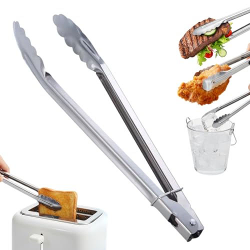 MARKQ Stainless Steel Cooking Tongs 7 Inch Clam Shell Kitchen Tongs with Sliding Lock Ring Non-Slip Heat Resistant for Salad BBQ Grilling Serving 1 Pieces