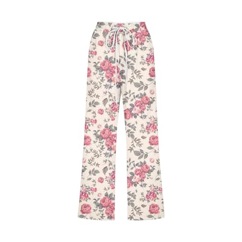 Womens Boho Floral Print Pants Casual Loose Fit Drawstring High Waist Capris Straight Leg Beach Cropped Trousers3